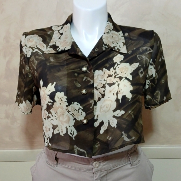 LENI NENI WOMENS TOP SIZE 14P IN BEAUTIFUL EARTH TONES brown cream green - Picture 1 of 6
